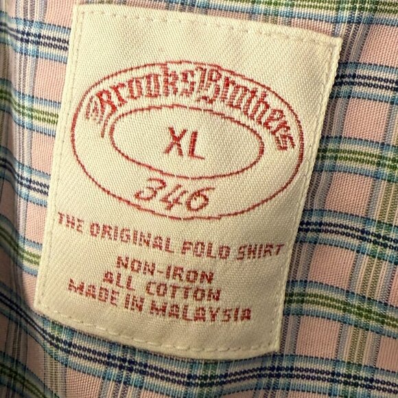 Brooks Brothers Men's Short Sleeve Button Down Shirt, XL, Blue Pink Plaid - Picture 2 of 7